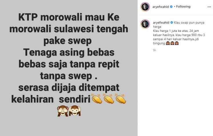 Curhatan suami Evi Masamba. (Instagram)