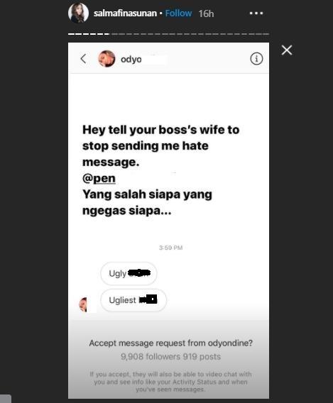 Tangkapan layar curhatan Salmafina (Instagram.com/salmafinasunan)