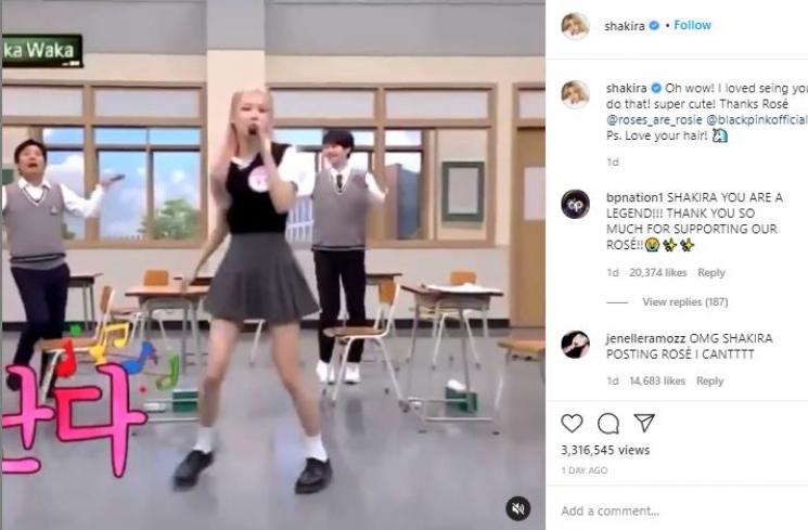 Rose BLACKPINK dipuji Shakira (Instagram.com/shakira)