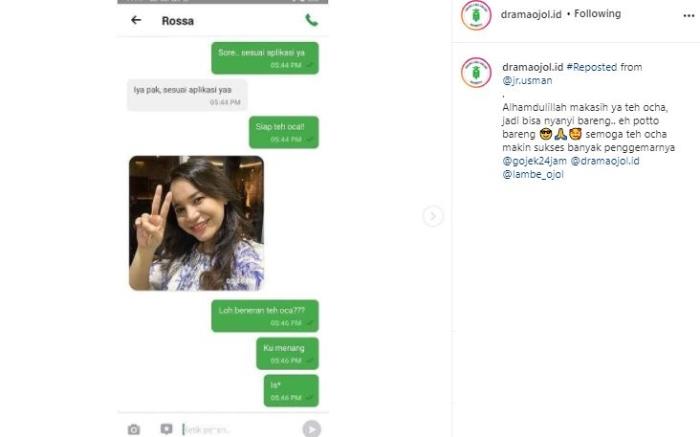 Rossa tanggapi candaan ojek online. (Instagram/@dramaojol.id)