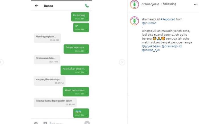 Rossa tanggapi candaan ojek online. (Instagram/@dramaojol.id)
