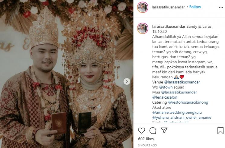 Barbie Larassati menikah (Instagram/@larassatikusnandar)
