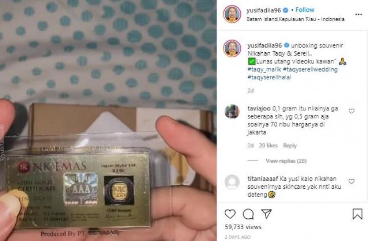 Souvenir nikahan Taqy dan Sherel (Instagram.com/yusifadila96)