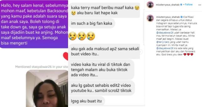 Terry sempat tersinggung suaranya dan anak dijadikan konten dengan anjing. (Instagram/@missterryous_shahab)