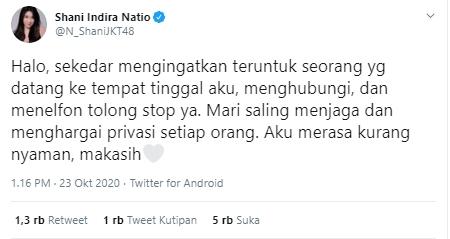 Shani JKT48 diteror (Twitter.com/@N_ShaniJKT48)