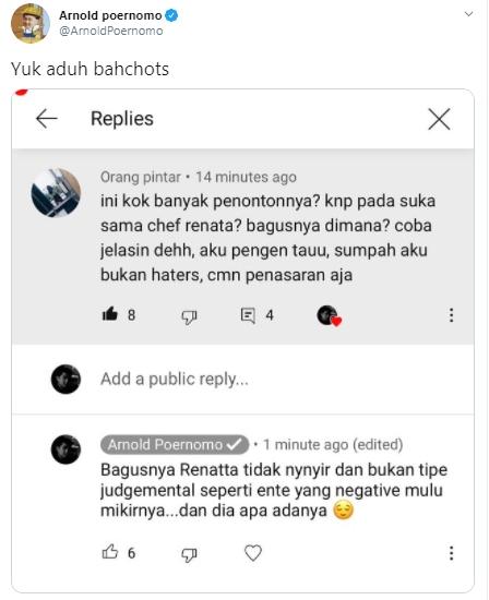 Arnold Poernomo bela netizen yang nyinyiri Renatta (Twitter.com/ArnoldPoernomo)