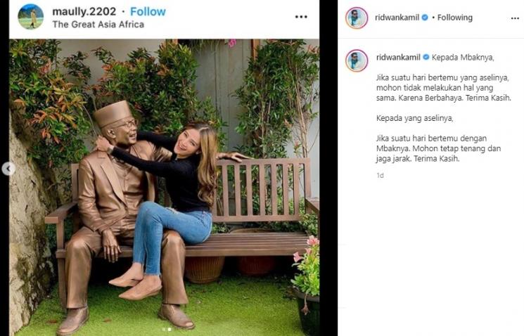 'Ridwan Kamil' digelendotin cewek. (Instagram/@ridwankamil)