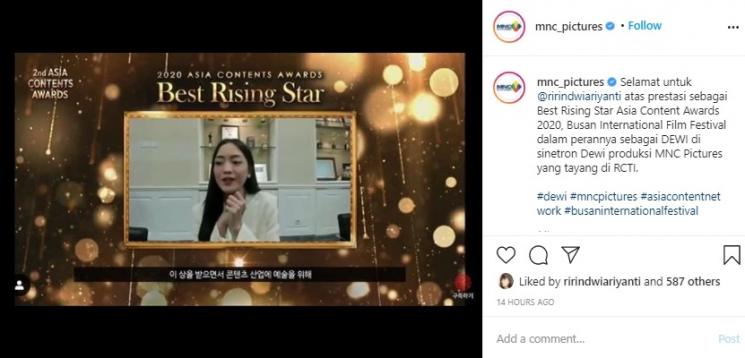 Ririn Dwi Ariyanti raih Best Rising Star. (Instagram/@mnc_pictures)