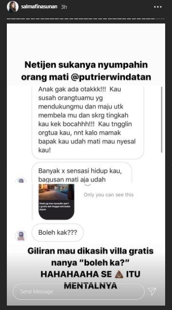 Salmafina Sunan disumpahi. (Instagram/@salmafinasunan)