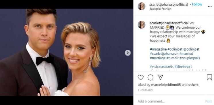 Scarlett Johansson menikah dengan Colin Jost. (Instagram/@scarlettjohanssonoffiicial)