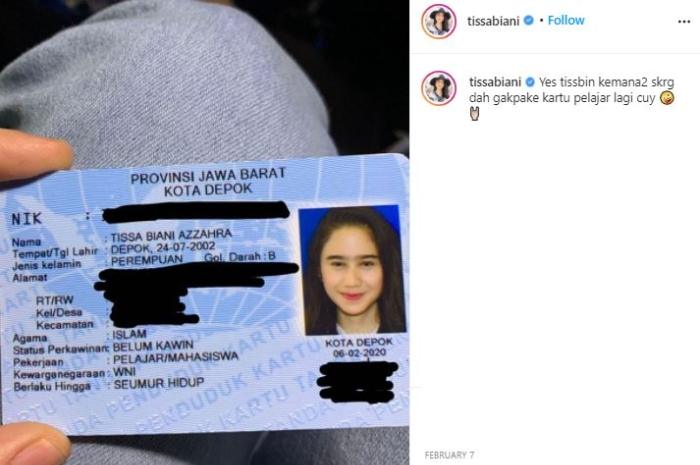 Foto KTP Tissa Biani. (Instagram/@tissabiani)