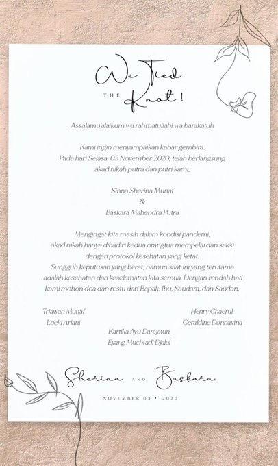 Undangan Sherina Munaf dan Baskara Mahendra. (Istimewa)