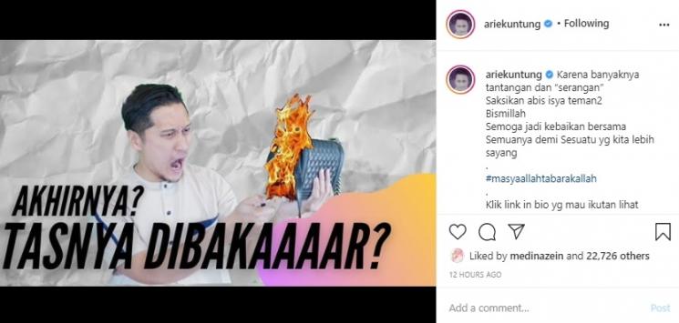 Postingan Arie Untung. (Instagram/@ariekuntung)