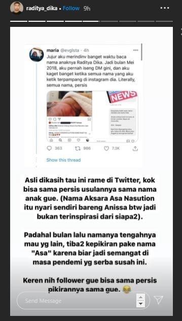 Nama anak kedua Raditya Dika. (Instagram/@raditya_dika)