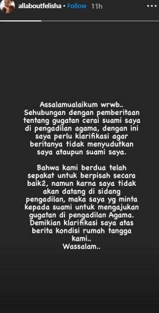 Postingan Ratu Felisha. (Instagram/@allaboutfelisha)