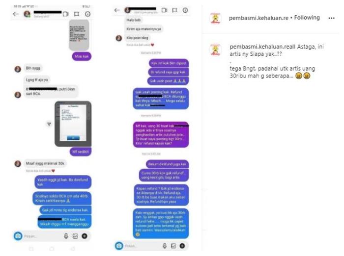 Artis dituding tipu olshop. (Instagram/@pembasmii.kehaluan.reall)