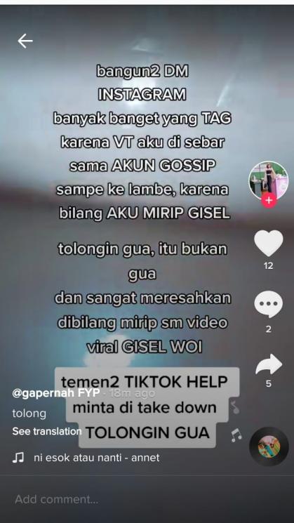 Cindy, seleb Tik Tok mirip Gisella Anastasia. (TikTok/@tuyulkeriting)