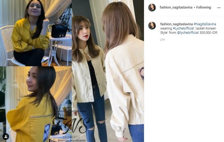 Nagita Slavina pakai jaket ratusan ribu. (Instagram/@fashion_nagitaslavina)