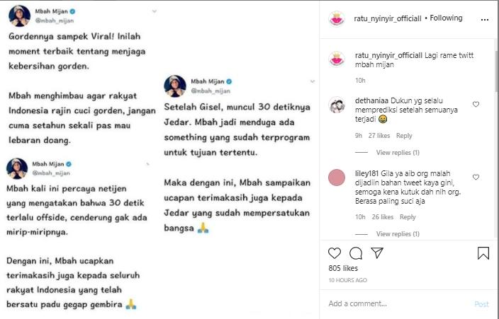 Cuitan Mbah Mijan (Instagram.com/ratu_nyinyir_officiall)