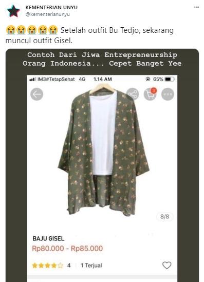 'Baju Gisel' ramai dijual di online shop (Twitter.com/kementerianunyu)