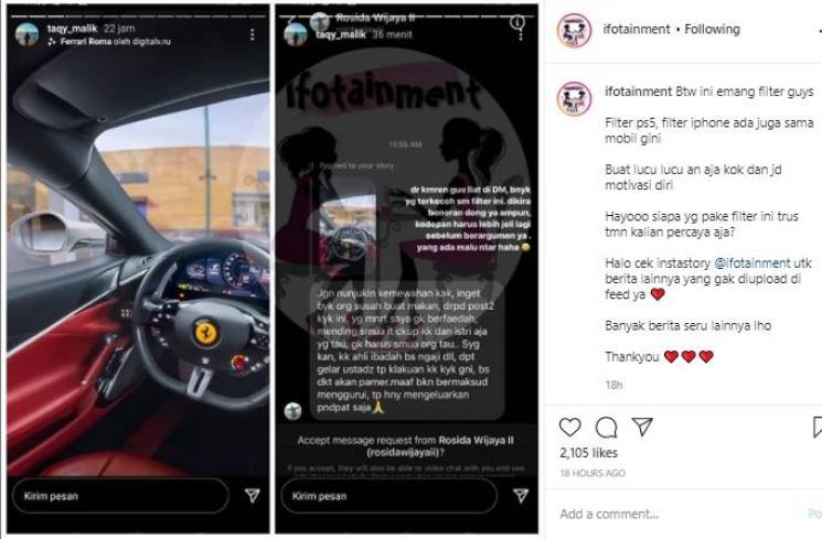 Taqy Malik ditegur netizen (Instagram.com/ifotainment)