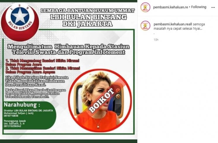 Selebaran boikot Nikita Mirzani di TV. (Instagram)