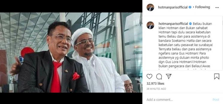 Hotman Paris dan Habib Rizieq. (Instagram/@hotmanparisofficial)
