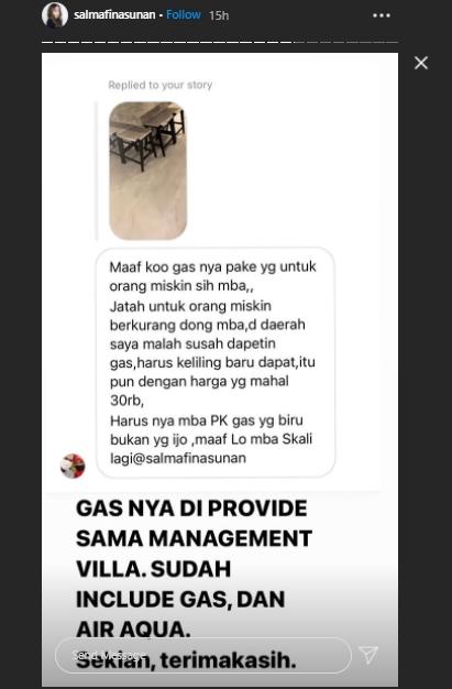Salmafina ditegur karena pakai gas orang miskin (Instagram,com/salmafinasunan)
