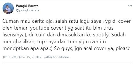 Tweet Pongki Barata. (Twitter)