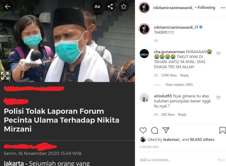 Reaksi Nikita Mirzani laporan FMPU ditolak polisi. [capture Instagram]