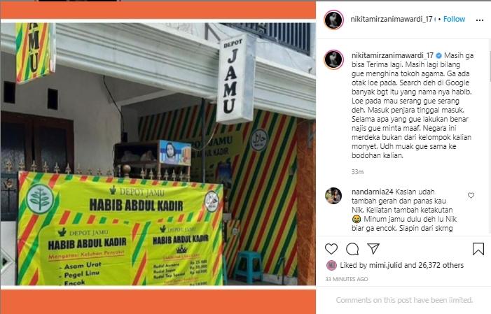 Nikita Mirzani buktikan ia tak menghina Habib Rizieq (Instagram.com/nikitamirzanimawardi_17)