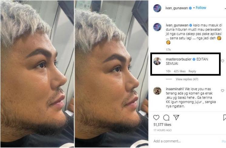 Postingan Ivan Gunawan dikomen Deddy Corbuzier (instagram.com/ivangunawan)
