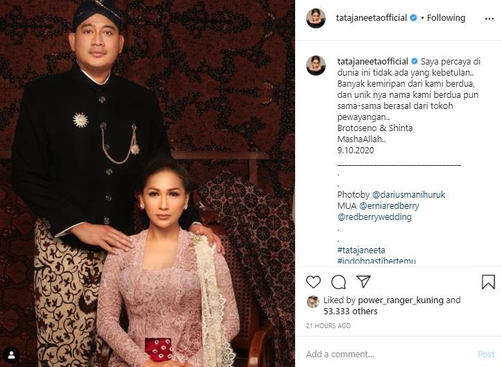 Tata Janeeta dan suami, Raden Brotoseno. (Instagram/@tatajaneetaofficial)