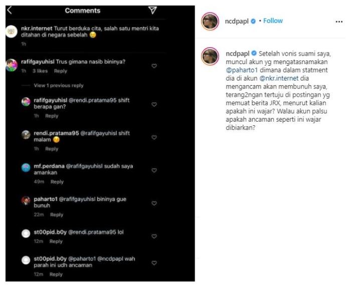 Nora Alexandra dapat ancaman pembunuhan. (Instagram/@ncdpapl)
