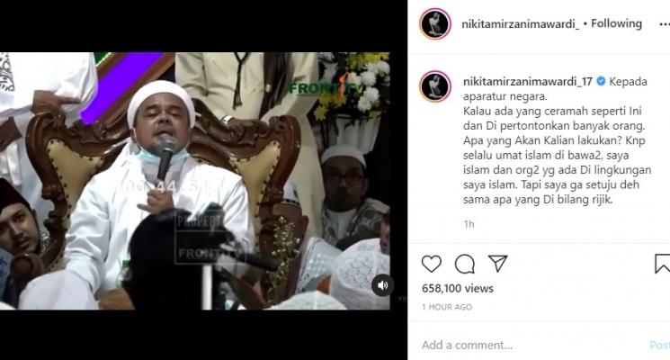 Nikita Mirzani unggah ceramah Habib Rizieq. [capture Instagram]