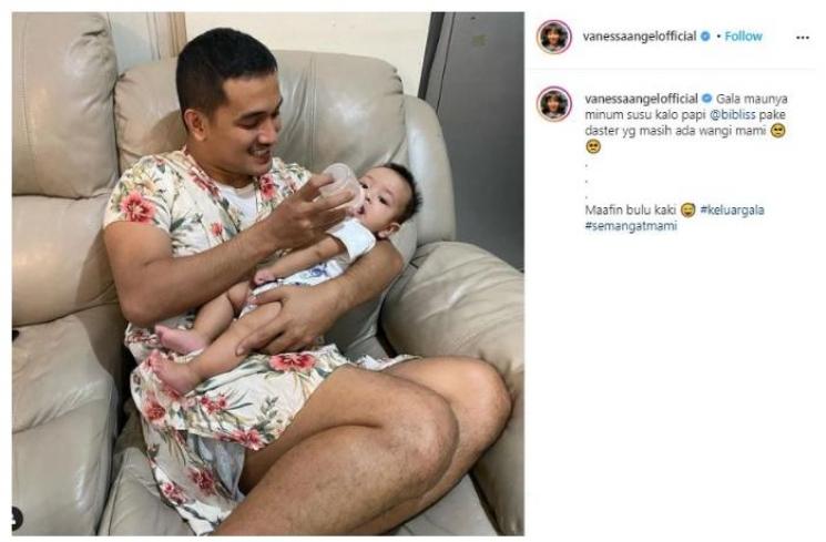 Suami Vanessa Angel pakai daster. (Instagram/@vanessaangelofficial)