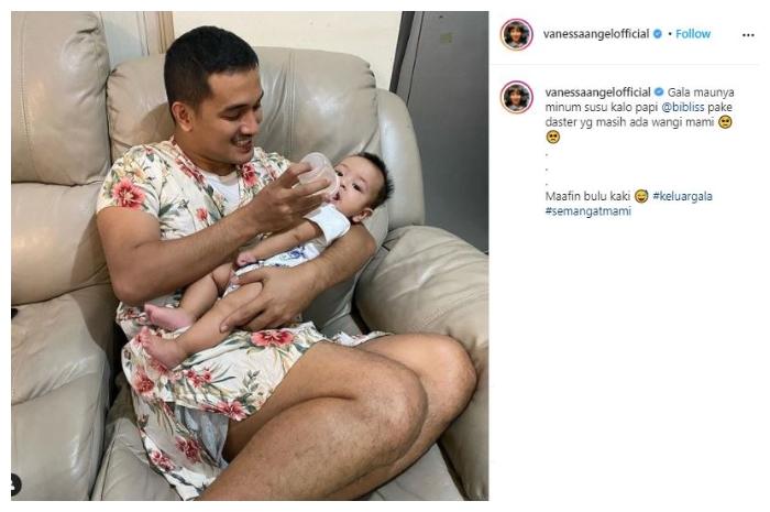 Suami Vanessa Angel pakai daster. (Instagram/@vanessaangelofficial)