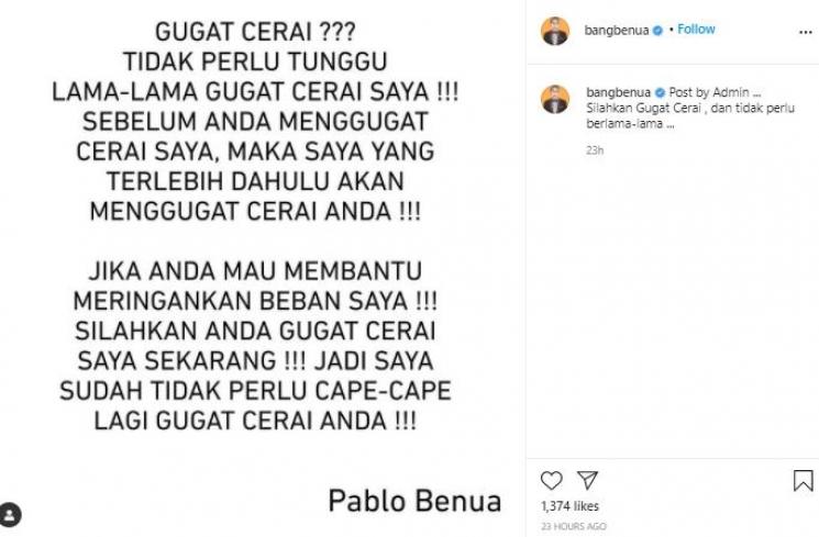 Postingan Pablo Benua (Instagram.com/bangbenua)