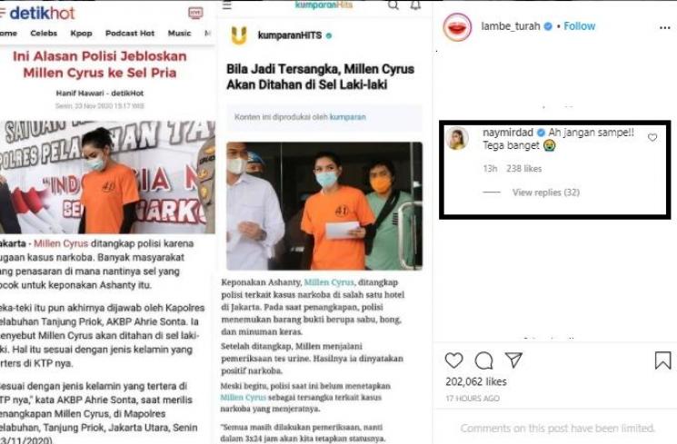 Komentar Naysila Mirdad (Instagram.com/lambe_turah)