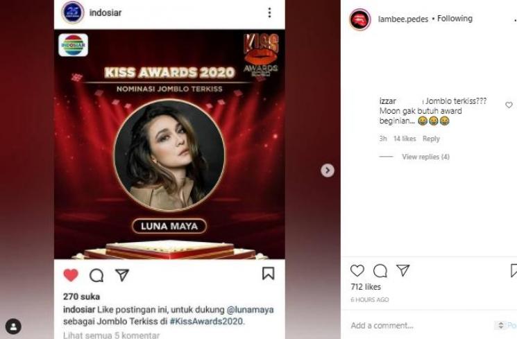 Luna Maya masuk nominasi jomblo terKiss (Instagram.com/lambee.pedes)