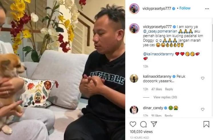 Vicky Prasetyo saat ketemu anjing milik Kalina (Instagram.com/vickyprasetyo777)
