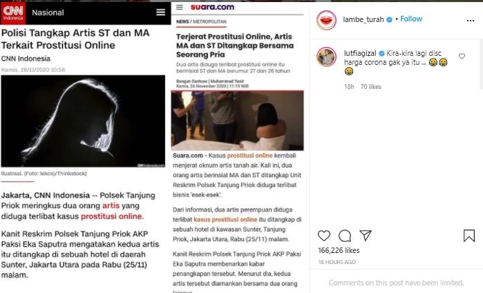 Lutfi Agizal komentari penangkapan artis ST dan MA (Instagram.com/lambe_turah)