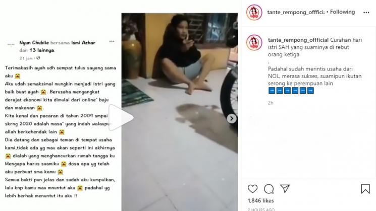 Viral Curhatan Istri Sah yang Suaminya Direbut Orang Ketiga. (Instagram/@tante_rempong_offficial)