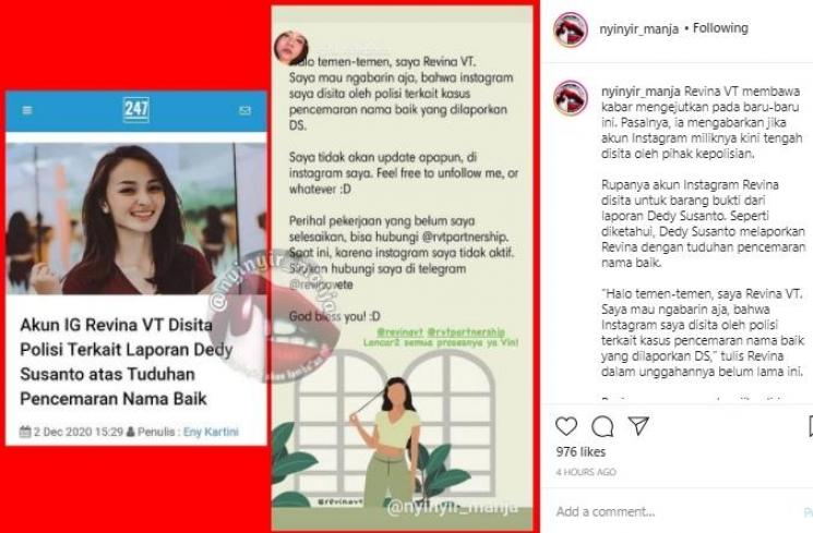 Tangkapan layar postingan Revina VT (Instagram.com)