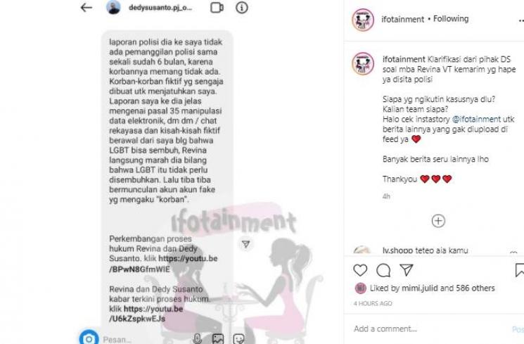 Tangkapan layar DM yang diduga akun Dedy Susanto (Instagram.com)