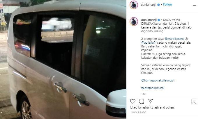 Mobil Anji dibobol maling. (Instagram/@duniamanji)
