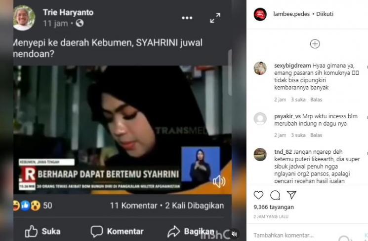 Penjual tempe mendoan mirip Syahrini (Instagram.com/lambee.pedes)