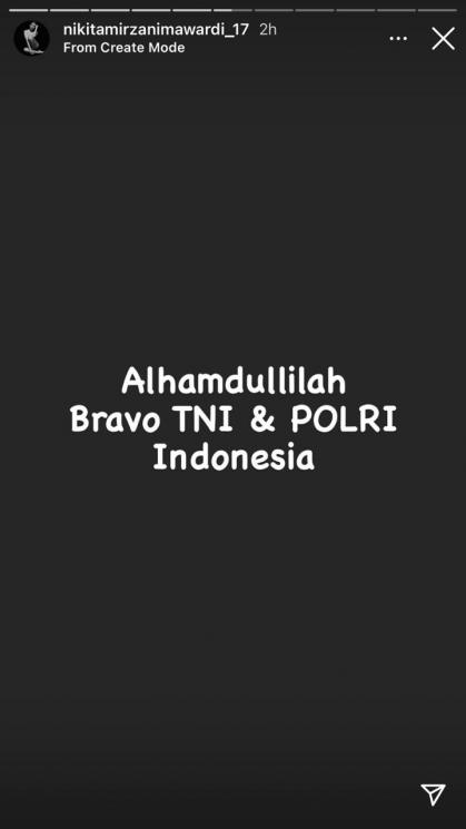 Nikita Mirzani memberikan pujian untuk aparat Polri dan TNI. (Instagram/@nikitamirzanimawardi_17)