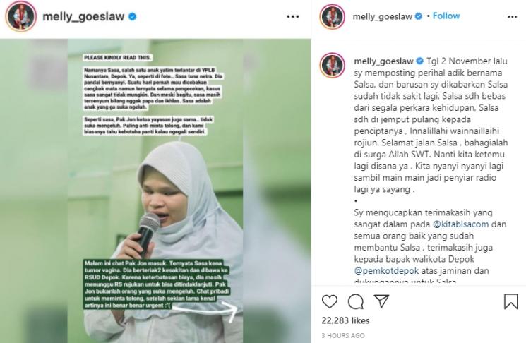 Postingan Melly Goeslaw (Instagram.com/melly_goeslaw)
