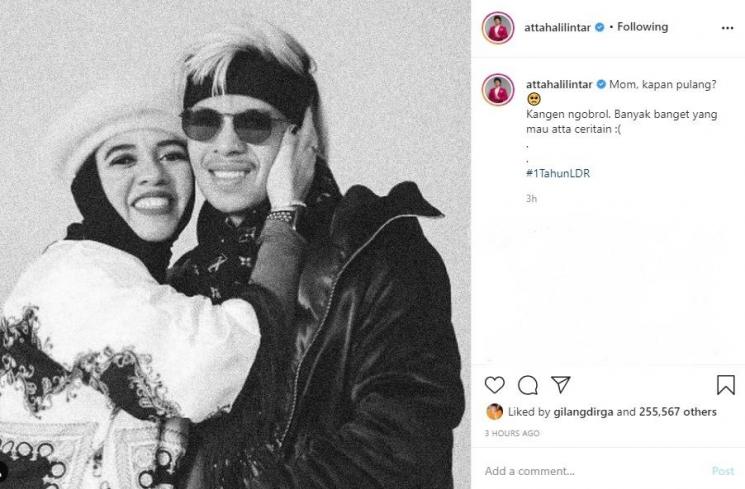 Atta Halilintar ungkap kerinduan pada ibunya, Lenggogeni Faruk Halilintar. (Instagram/@attahalilintar)